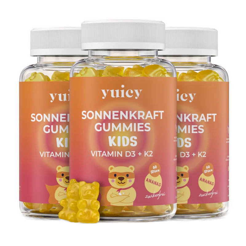 yuicy Sonnenkraft Kids D3+K2 zuckerfrei | 3er Set